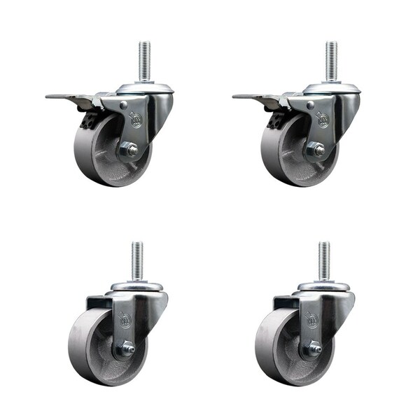Service Caster 3 Inch Semi Steel Swivel 58 Inch Threaded Stem Caster Set 2 Total Lock Brakes SCC-TSTTL20S314-SSS-58212-2-S-2 - main
